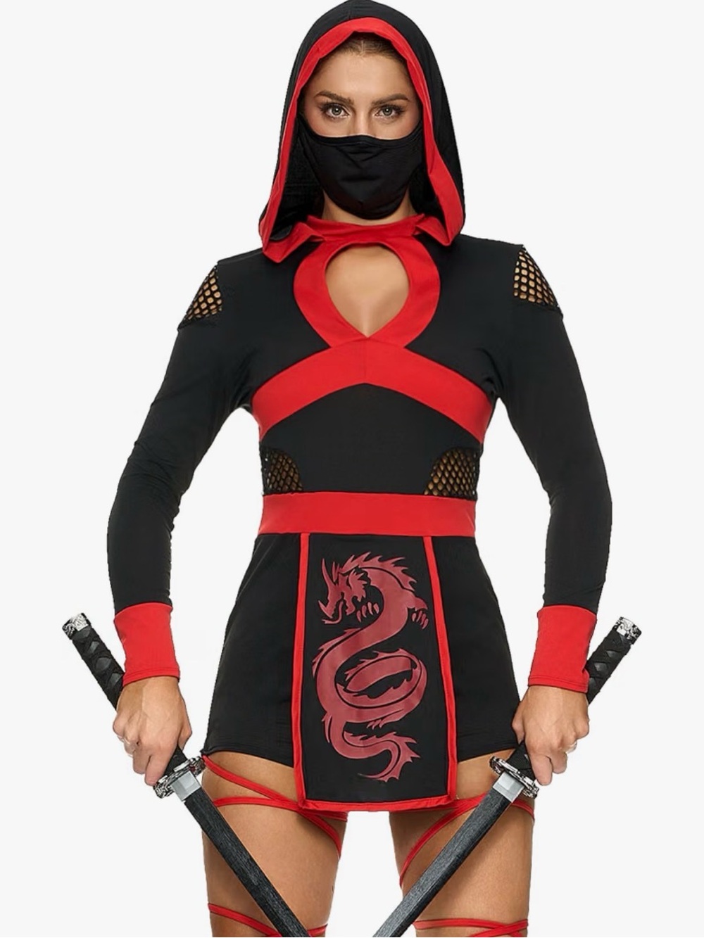 Black & Red Ninja Dragon Women’s Costume with Hood and Mask Size Medium